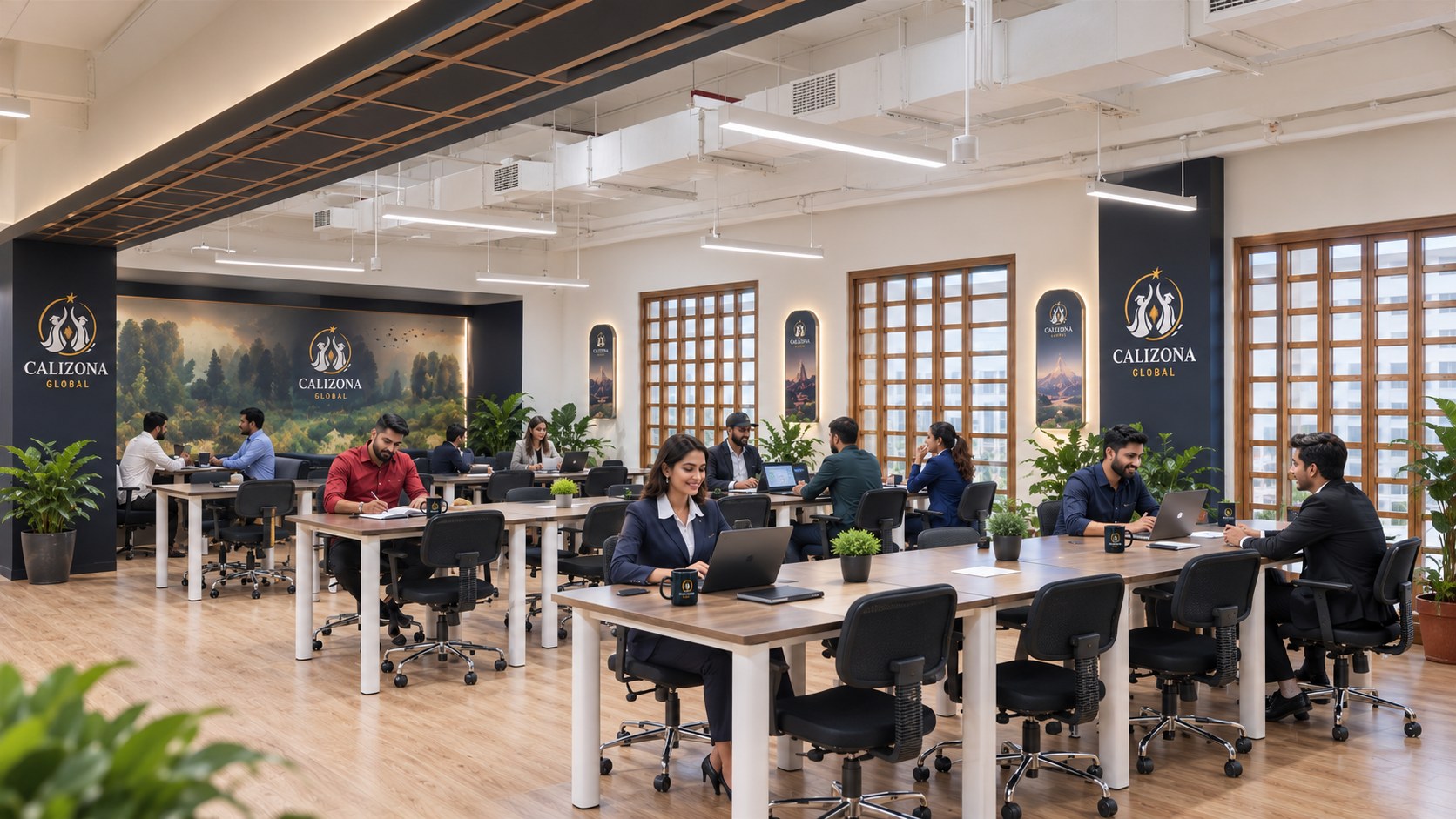 Calizona Global team working in a bright open-plan office